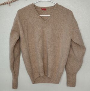 Vintage Report Collection Oatmeal Wool Ribbed V-neck Sweater